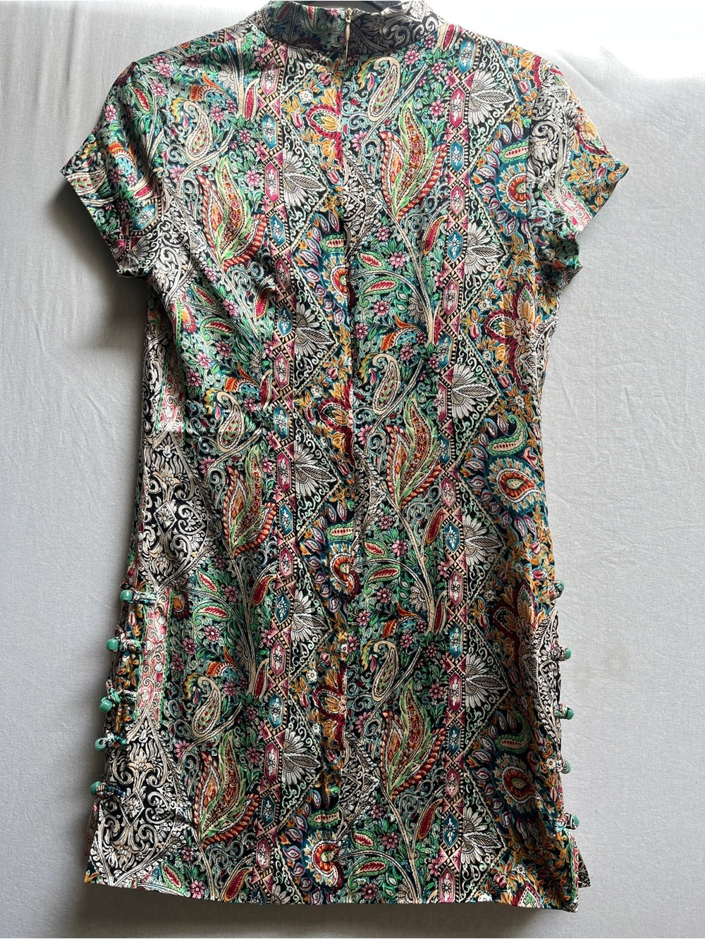Asia.a 100% Silk Mandarin Collar Paisley Mini Dress Cheongsam Style S - Picture 2 of 10